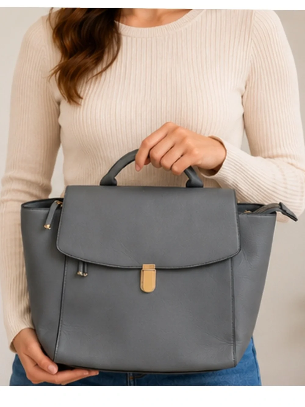 Alfani Gray Convertible Backpack Purse Faux Leather Work Travel Bag